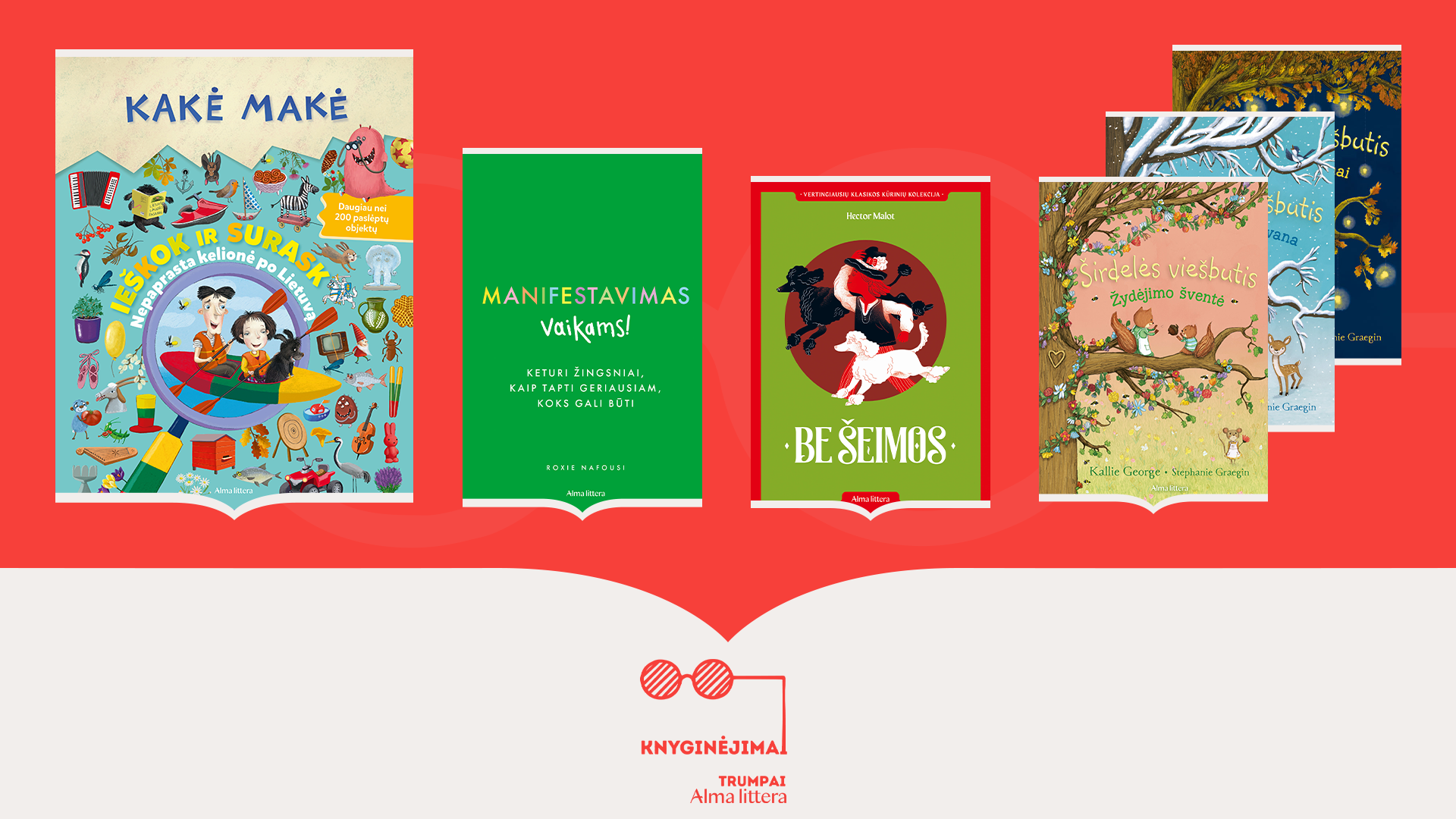 Knyginėjimų užsklanda su knygų viršeliais.