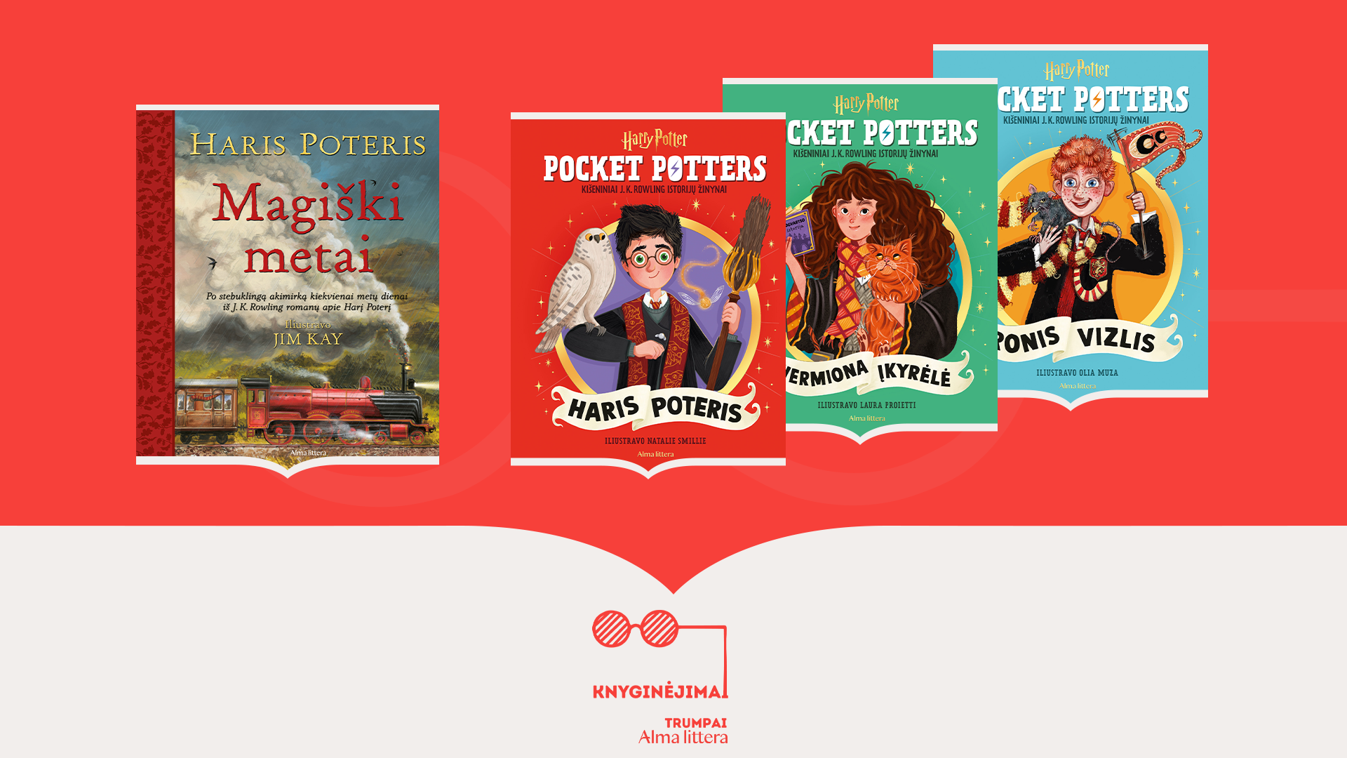 Knyginėjimų miniatiūra: Haris Poteris. Magiški metai, Pocket Potters: Haris Poteris, Hermiona Įkyrėlė, Ronis Vizlis.