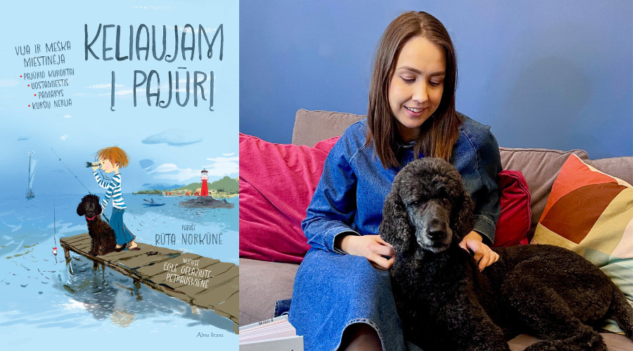 Išmiestinėjusios Vilnių gidė R. Norkūnė ir jos augintinė Frėja miestinėja prie jūros