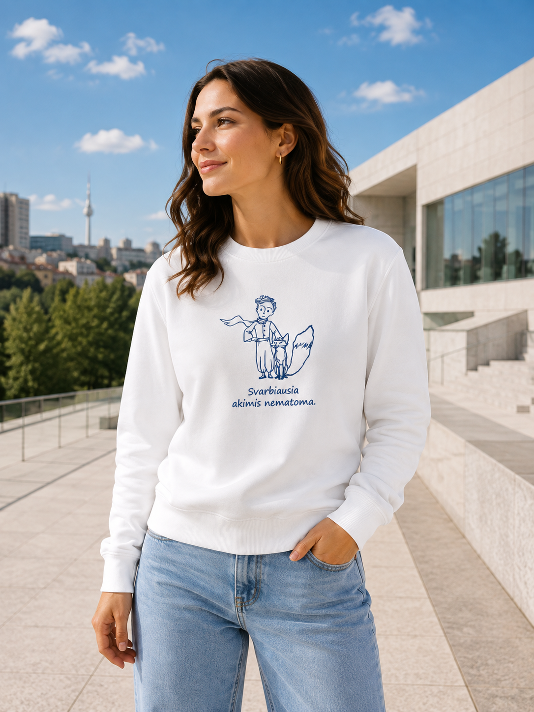 Baltas Mažojo Princo unisex džemperis „Svarbiausia akimis nematoma“