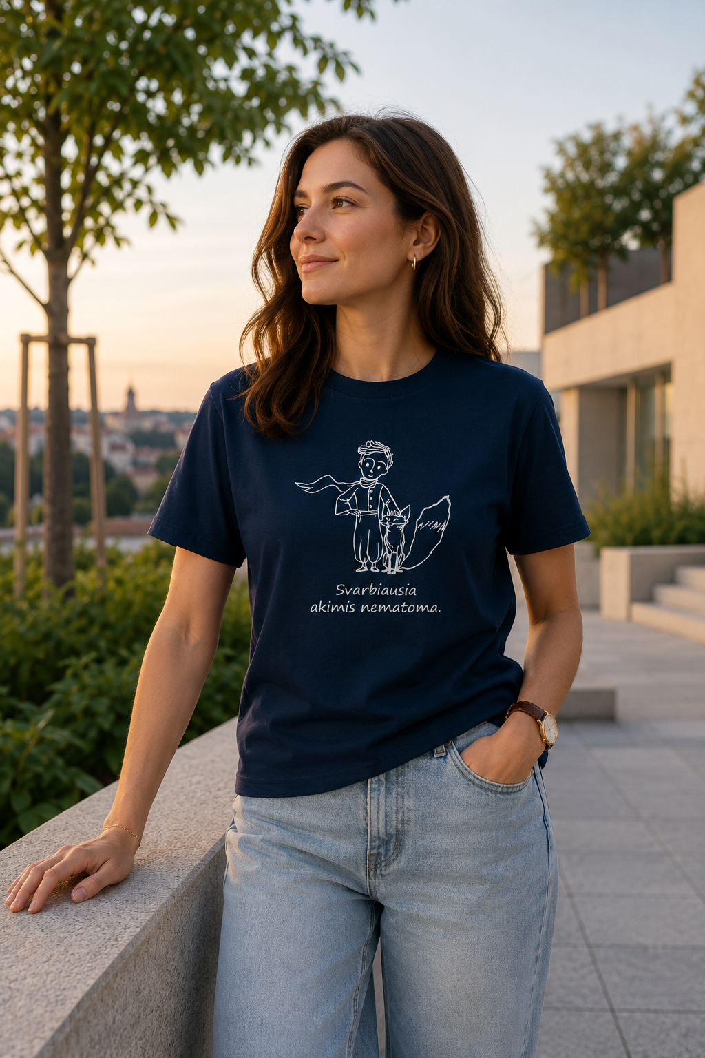 Mėlyni Mažojo Princo unisex marškinėliai  „Svarbiausia akimis nematoma“