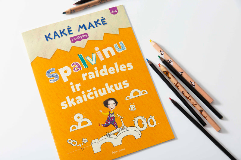 Kakė Makė.Spalvinu raideles ir skaičiukus