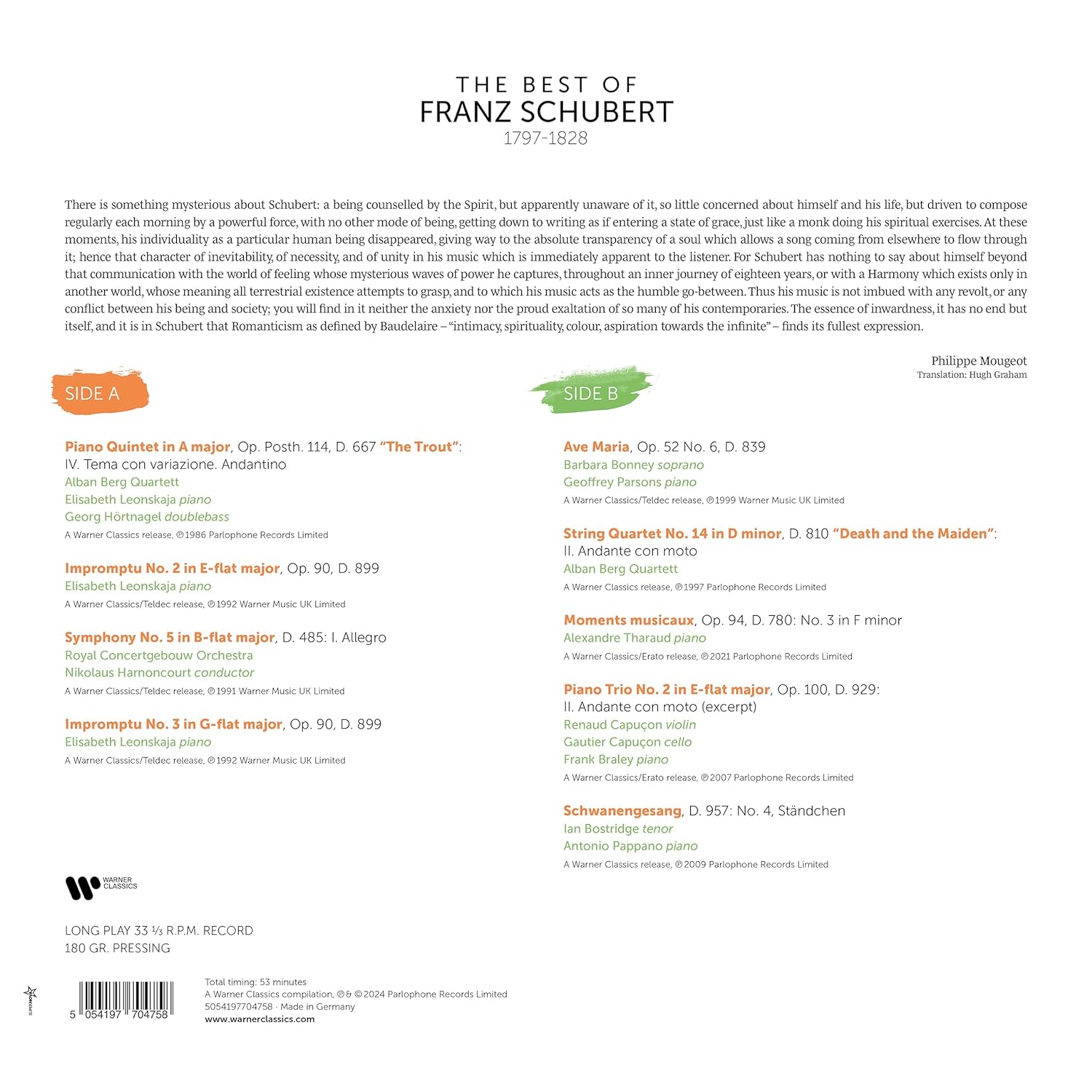 Classical composer compilation: Best of Schubert LP