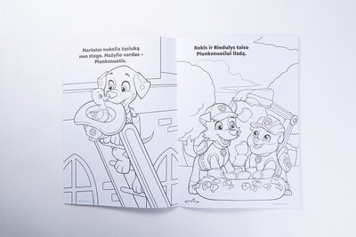 Šunyčiai patruliai. Spalvink ir junk taškus!