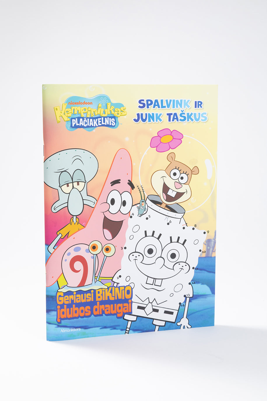 Kempiniukas Plačiakelnis. Geriausi Bikinio įdubos draugai. Spalvink ir junk tašk us
